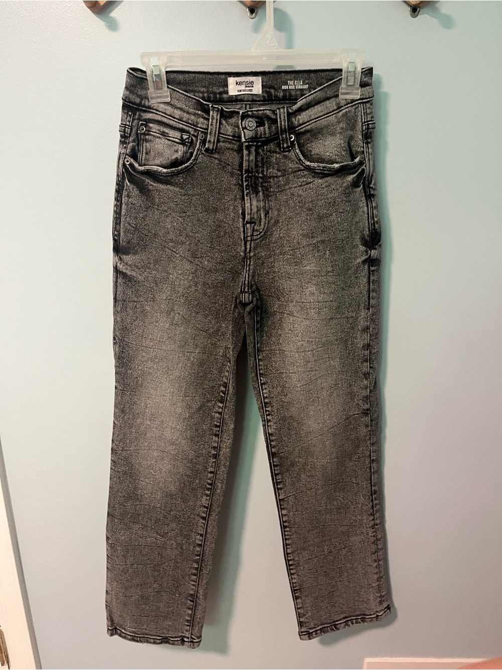 Kensie Acid Wash Gray High Rise Straight Jeans